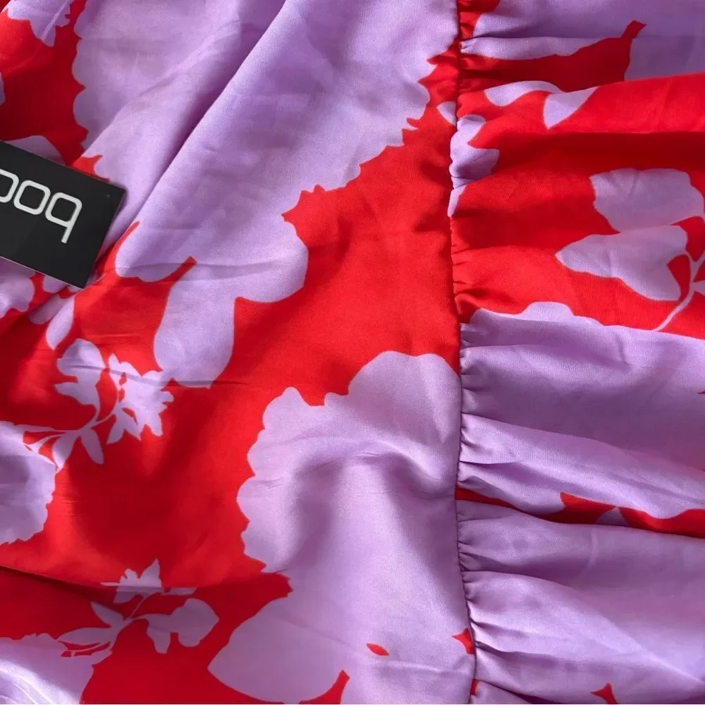 Boohoo Red and Lavender Floral Skirt NWT